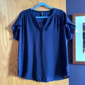 Navy and red polka short sleeve blouse